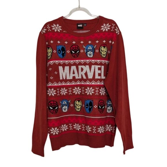 Marvel Ugly Christmas Sweater Boys Size XXL Iron Man Spider Man Captain America - Picture 1 of 9